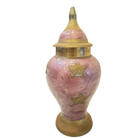 Vintage Brass Ginger Jar Purple Sea Creature Themed  Enamel Lidded  7in
Preloved - Picture 2 of 10